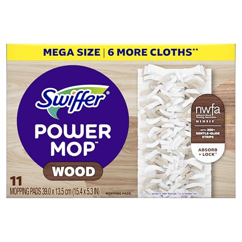 Swiffer PowerMop Wood Mopping Pad Refills for Floor Cleaning, 11 Count
