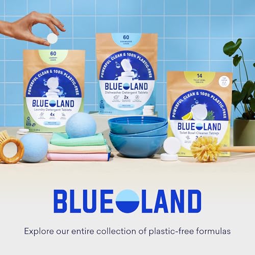BLUELAND Multi-surface Cleaner, Starter Set, Fresh Lemon Scent, Spray Bottle with 4 Refill Tablets, All-Purpose, Eco-Friendly Cleaning Supplies, 4 x 24 Fl oz