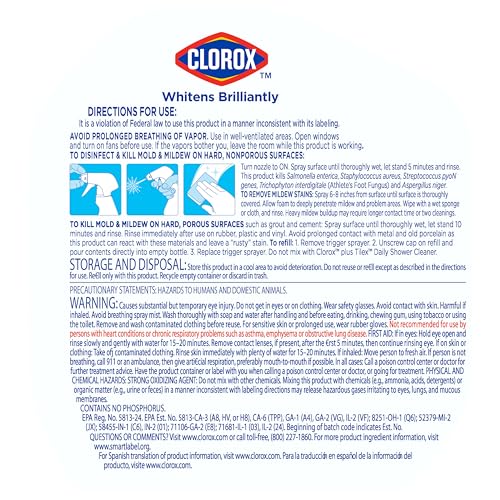 Clorox Plus Tilex Mold and Mildew Remover with Bleach, Spray Bottle, 32 Fluid Ounces, Unscented, Pack of 3