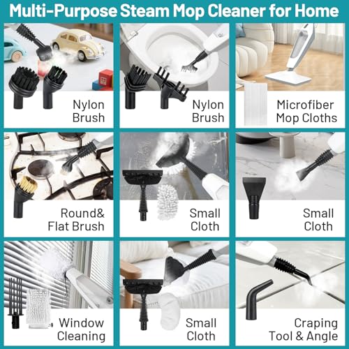 PEEH Steam Mop for Floor Cleaning, 12 in 1 Handheld Steam Cleaner for Home, Floor Steamer for Hardwood Windows Tile Laminate Shutter & Clothes with Attachments (grey)