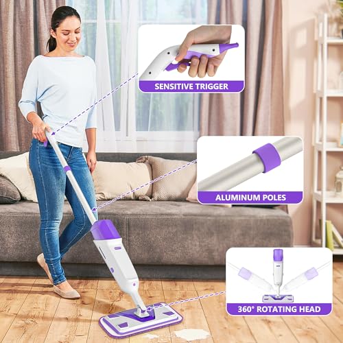 Double Bottle Spray Mop Series - Enspoway Dust Floor Mop with Washable Pads x3 for Wet Dry Home Bathroom Office Commercial for Hardwood Laminate Wood Marble Tiles Ceramic Floor Cleaning