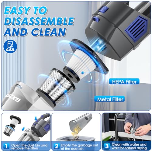 Gxzsk Handheld Vacuum Cordless, 15000PA Strong Suction Hand Held Car Vacuum Cleaner Rechargeable, Portable Hand Vacuum with Multi-Nozzles & Washable Filter for Home Office, Car, Pets