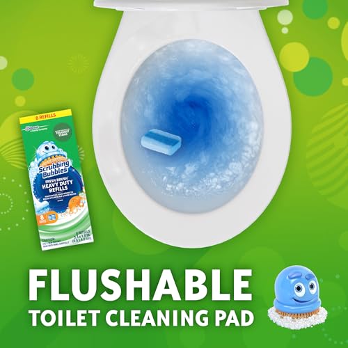 Scrubbing Bubbles Toilet Bowl Wand Cleaner Refills, Fresh Brush Heavy Duty Cleaner Toilet Refill Pads, Removes Limescale & Odors, Citrus Scent, 8 Count (Pack of 8)