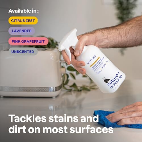 ATTITUDE All Purpose Cleaner Spray, EWG Verified, Vegan, Made with 94% Plant-Based Ingredients, Streak-Free for Kitchen, Bathroom, Glass & More, Citrus Zest Scent, 27.1 Fl Oz