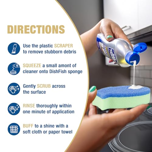 Bar Keepers Friend Cooktop Cleaner + Scraper + Dish Fish - Multipurpose Liquid Stovetop Cleanser, Safe for Use on Glass or Ceramic Cooking Surfaces, Copper, Brass, Chrome, Stainless Steel & Porcelain