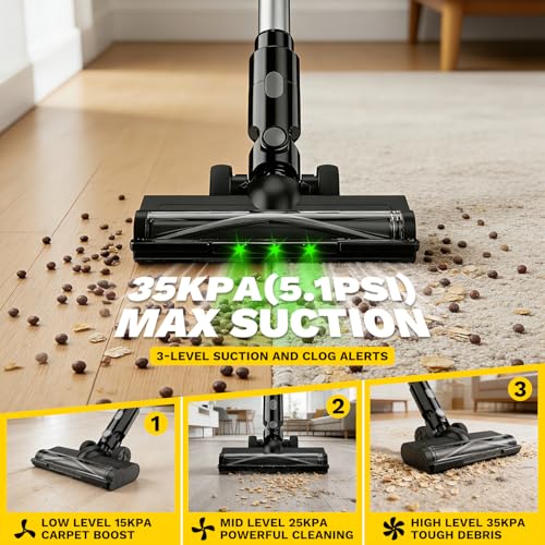 Cordless Vacuum Cleaner Compatible with DeWalt 20V Battery, 8-in-1 Stick Vacuum with Pet Brush, 35KPA Suction, 350W Brushless Motor, Smart Touchscreen, for Carpet Floor Car (Battery Not Included)