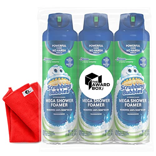 Scrubbing Bubbles Mega Shower Foamer With Ultra Cling Bathroom Cleaner, 20 Ounce, (Pack of 3) Includes Bonus Microfiber cleaning cloth
