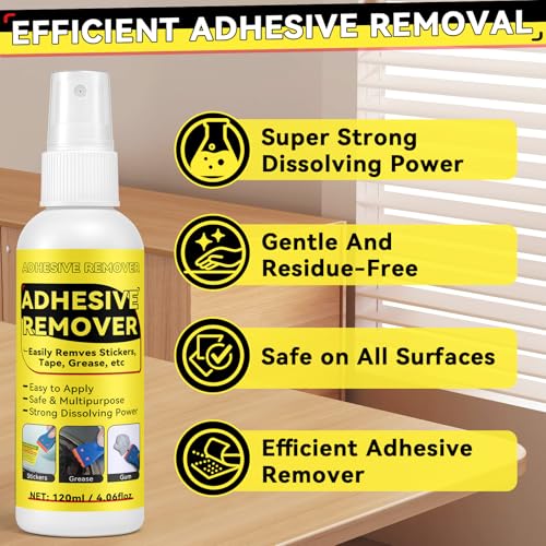 Adhesive Remover, Surface-Safe Sticker Remover Spray, Glue Remover that Quickly Removes Sticker, Glue, and Tape Residue | Safe for Car, Glass, Label, Decals & More, 4.06 fl.oz/120ml