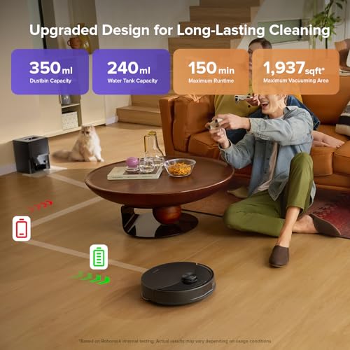 roborock Q10 S5+ Robot Vacuum and Mop, 10,000Pa Suction, Upgraded from Q8 max+, 70 Days Self-Emptying, Obstacle Avoidance, Sonic Mopping, Dual Anti-Tangle Design, Auto Mop Lifting, Black