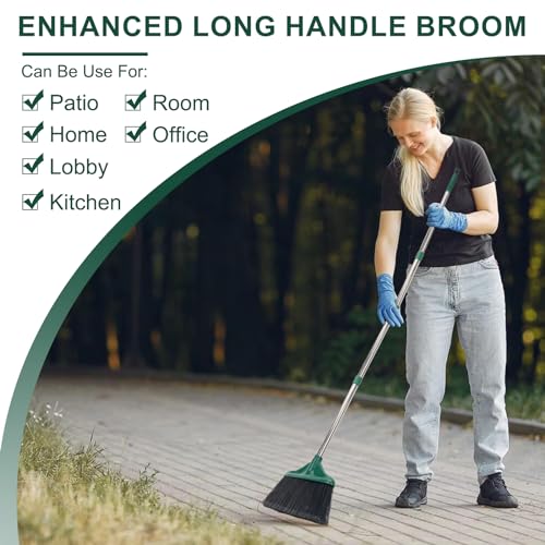 Broom Outdoor Indoor Commercial Broom with 50 inches Long Handle,Perfect for Home Courtyard Garage Kitchen Office Lobby Room Floor(Black)