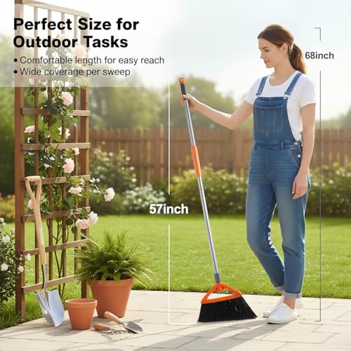 CLEANHOME Outdoor Brooms for Sweeping Patio, Commercial Grade Heavy Duty Broom with Stiff Bristle for Sweeping Garage,Deck,Kitchen,Straw, Outside Broom for Cleaning Pet Hair,Weeds,Leaves,Grey