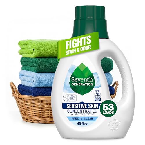 Seventh Generation Concentrated Free & Clear Laundry Detergent, 40 oz, No Dyes or Fragrance, Sensitive Skin Liquid Laundry Soap Targets Stains and Everyday Messes With Biobased Formula