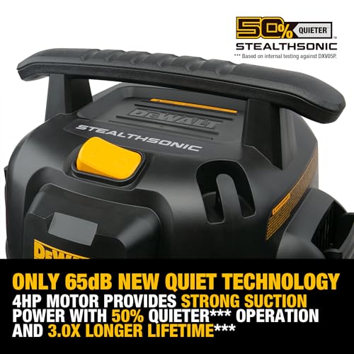 DEWALT Shop Vacuum 5-Gallon 4 HP STEALTHSONIC Wet/Dry Vacuum Cleaner DXV05P-QTB with 6 Dust Bags Ultra Quiet Poly Shop Vacuum with Powerful Suction for Garage, Jobsite, and Workshop