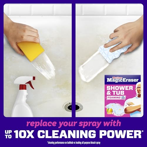 Mr. Clean Magic Eraser Sponge, Bathroom, Shower, Tub Cleaner, Soap Scum Remover, Bathroom Cleaning Supplies, Dawn Cleaning Power with Lemon Scent, Shower & Tub, 6ct