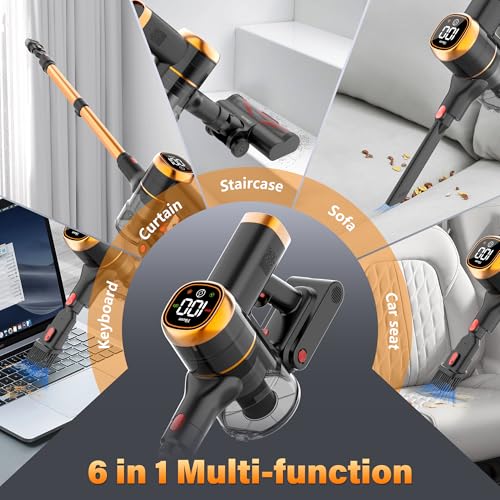 Tikom V500 Cordless Vacuum Cleaner for Home, 40000Pa/450W Stick Vacuum with LED Touch Screen, Charging Wall Dock, Anti-Tangle, Lightweight Handheld Vacuum for Pet Hair, Hard Floor, Carpet