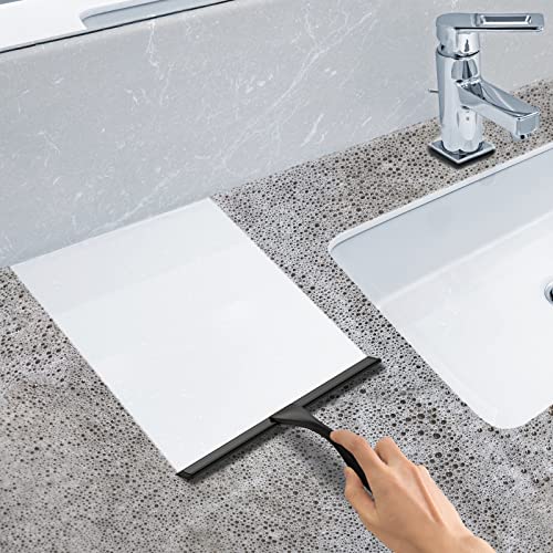 All-Purpose Stainless Steel Shower Squeegee for Shower Doors with 2 Adhesive Hooks, Bathroom Cleaner Tool Household Window Mirror Squeegee for Home Cleaning, Glass Door, Tile Wall, Car, 10 Inch Black