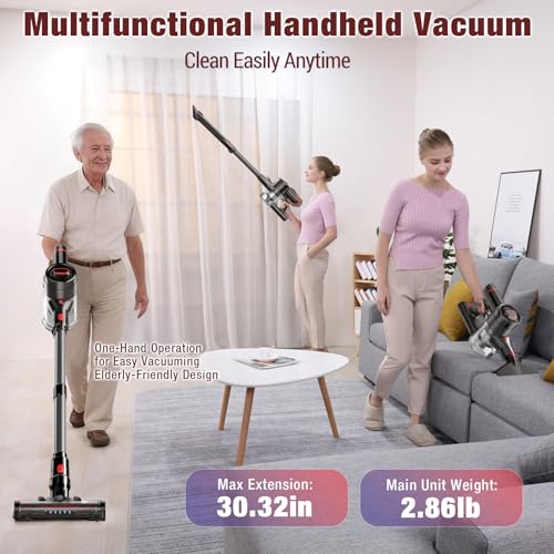 Zyxrona Cordless Vacuum Cleaner, 450W 40Kpa Stick Vacuum with Powerful Suction, 50Mins Vacuum Cleaners for Home, Anti-Tangle Brush, 8 in 1 Lightweight Vacuum for Hard Wood Floor Carpet Pet