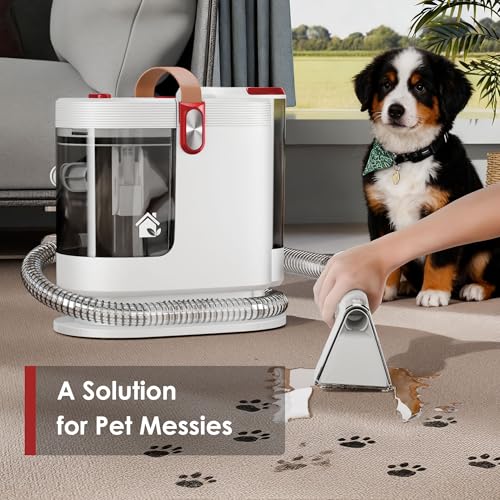 WURESE Portable Carpet Cleaner Machine, 15KPa Powerful Upholstery & Spot Cleaner for Pet Stains, Couches, Stairs & Car Seats – Handheld Deep Cleaner with Self‑Cleaning System & 2 Brushheads, Crimson