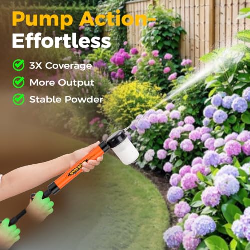 Diatomaceous Earth Powder Duster with Adjustable 4FT Rod, Clog-Free & Adjustable Output Pump, Ideal for Diatomaceous Earth Application, Powder Dispensing, Dusting Tasks & Indoor/Outdoor Gardening