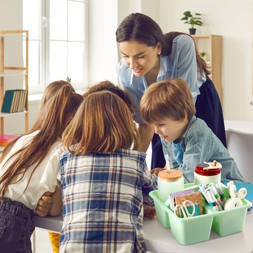 6 Pack 3 Compartment Small Caddy Plastic Classroom Organizer with Handle Portable Teacher Supply Storage Caddy Craft Art Caddies for Pencil, Crayon, Marker, Home, Office, School Supplies(Morandi)