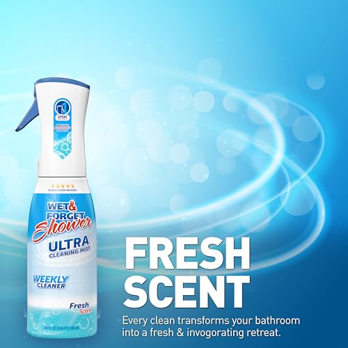 WET & FORGET Shower Ultra Cleaner Mist Fresh Scent No-Scrub Weekly Bathroom Spray for Fiberglass, Tile, Glass, Grout & More, 1 Spray and 1 Refill, 20oz each