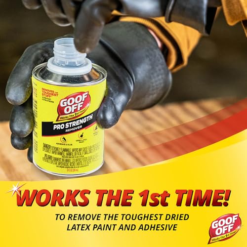 Goof Off Pro Strength Remover, Adhesive & Glue Remover for Dried Latex Paint, Caulk, Stickers, Decals, Tar, Asphalt - Works the 1st Time, 8 fl oz