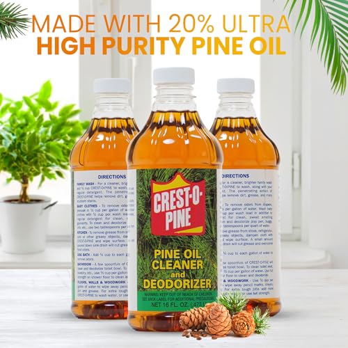 Crest-O-Pine Real Pine Oil Cleaner Concentrate Deodorizer, Multi-Purpose All-Purpose Household Cleaner for Floors, Kitchen, Bathroom, Laundry, Grease & Odor Removal (1, 16 fl oz)