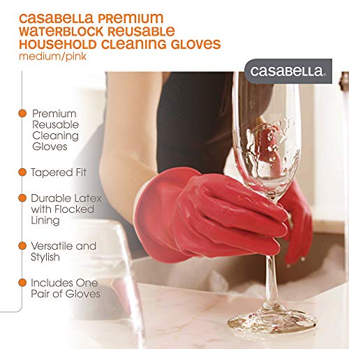 Casabella Premium Waterblock Reusable Household Cleaning Gloves, Medium (Pack of 2)