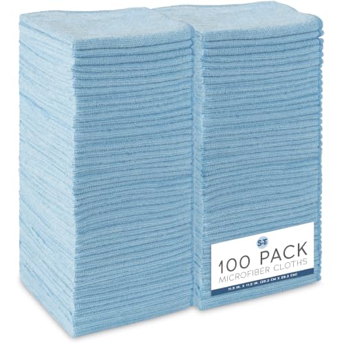 S&T INC. 100 Pack of Microfiber Cleaning Cloth, Bulk Microfiber Towel for Home, Reusable and Lint Free Cloth Towels for Car