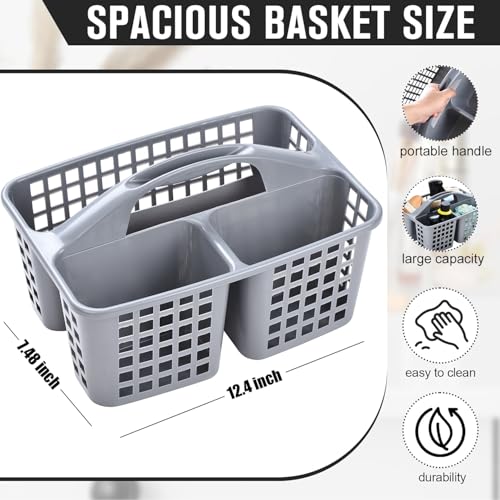 Haundry Plastic Shower Caddy Basket with 3 Compartments, Portable Divided Cleaning Supply Storage Organizer with Handle (Grey)