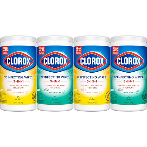 Clorox Disinfecting Wipes Variety Pack, Bleach-Free, Kills 99.9% of Germs and Viruses Including COVID-19, 75 Count, Pack of 4
