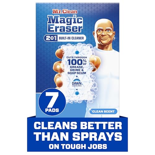 Mr. Clean Magic Eraser Foaming Sponge, All Purpose, Dawn Cleaning Power, Wall Cleaner, Sneaker Cleaner, Oven Cleaner, Kitchen, Bathroom, Shower Cleaning Supplies, Scrubber, Ultra Foamy, 7ct