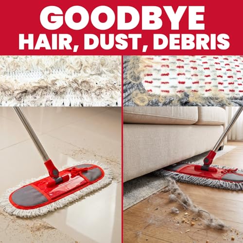 GleamGaGa Dust Mop for Floor Cleaning with 3 Washable Pads, 14.4” × 5.1” Flat Mop Head, 62” Stainless Steel Handle, Lightweight Multi-Surface Mop for Hardwood, Marble & Tile