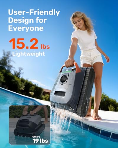 Gosvor LiteVac G1 Pool Vacuum for Inground & Above Ground Pools, Up to 200 Mins, Floor/Wall/Waterline/Shallow Area Cleaning with Smart Navigation, 15.2 lbs Lightweight, Double Filtration, Orange