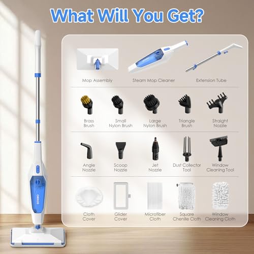SENMO Steam Mop, 14-in-1 Detachable Steam Cleaner for Home and Floor, 1300W 228°F Deep Cleaning MultiPurpose Steamer with 14 Attachments for Floor, Tile, Grout, Furniture, Carpet, Wall (Blue)