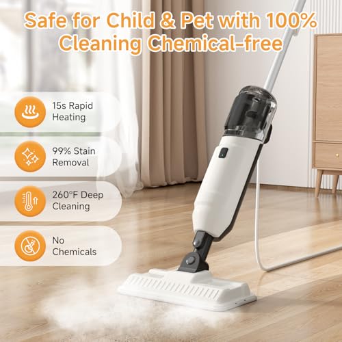 Steam Mop for Floor Cleaning, Multi-Purpose Steam Cleaner with Handheld Steamer & Accessories, Deep Cleaning Floor Steamer for Hardwood and Tile, Pet-Friendly Steam Mop for Home