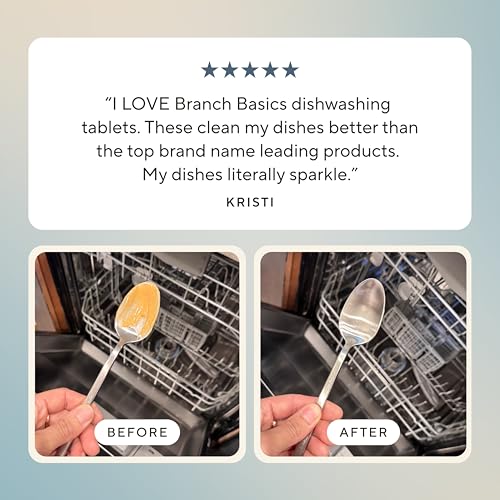Branch Basics Dishwasher Tablets – 60 Ct | Plastic-Free, Fragrance-Free, Human-Safe, Dishwasher Pods Replacement | Delivers a Powerful Clean Without Harsh Chemicals