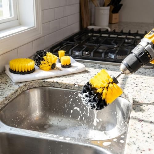 18 Pcs Drill Brush Attachments Set,Power Cleaning Scrub Brushes with Extend Long Attachment,Grout Cleaner for Tile Floors,Car Detailing, Carpet, Tile Grout, Sinks (18)