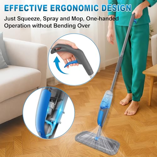 BPAWA Spray Mops for Floor Cleaning - Microfiber Wet Dry Dust Mop for Hardwood Laminate Wood Tile Vinyl Floors with 3 Washable Pads fit for Swiffer PowerMop