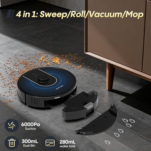 Bagotte Robot Vacuum and Mop Combo, 6000Pa Robotic Vacuums with Mapping, LiDAR Navigation,Automatic Self-Recharging, 2.4G WiFi/App/Alexa/Remote Control for Pet Hair,Hard Floor,Carpet