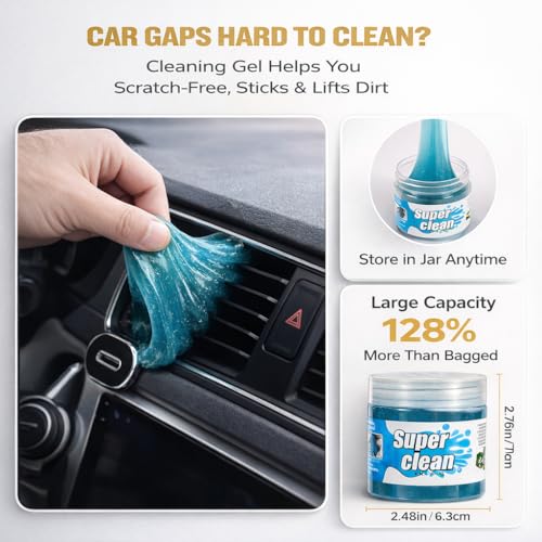 Poejeh 8-Piece Car Interior & Exterior Cleaning Kit - 160g Gel (128% More Than 70g), Boars Hair Brushes, Ultra-Soft Detail Brush, Microfiber Cloths, Duster | for Auto/Truck/SUV