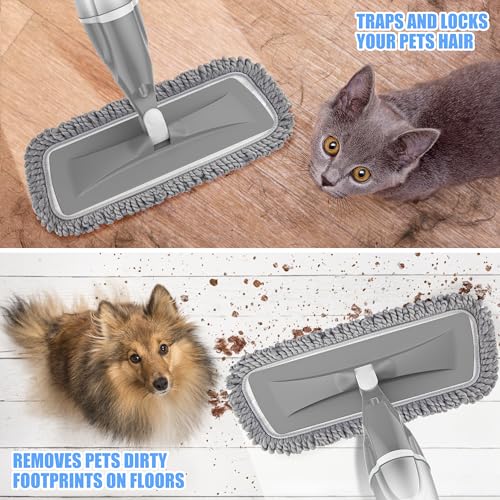 Microfiber Spray Mops for Floors Cleaning: EXEGO Dust Wet Mop with 3 Washable Reusable Pads for Swiffer Powermop &1 Refillable Bottle - Flat Floor Mop for Hardwood Laminate Ceramic Tiles Vinyl Wood