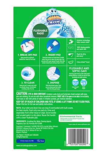 Scrubbing Bubbles Fresh Brush Flushable Refill Pads for Toilet Cleaning System, Citrus Action Scent, Toilet & Toilet Bowl Cleaner, 10 CT Refill Pads/Pack (Pack of 1)