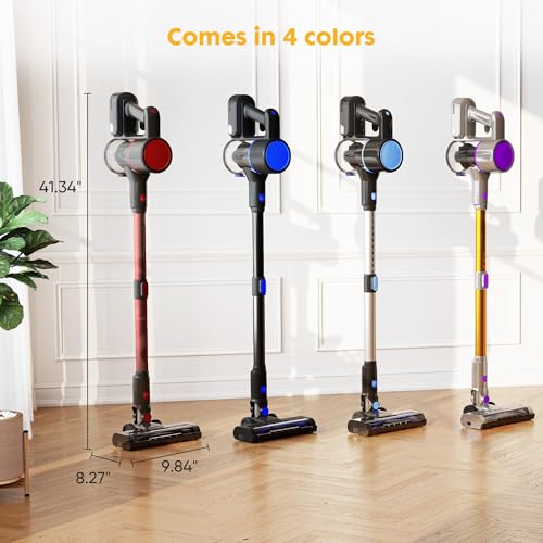 OLIXIS Cordless Vacuum Cleaner with Flexible Steering & Extendable Pole,3 Brush Heads, Lightweight Wireless Rechargeable Upright Vacuum with LED Light & Wall Mount for Hardwood Floors & Carpet