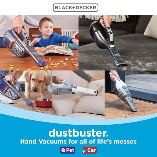 BLACK+DECKER Dust Buster Hand Held Vacuum Cordless Rechargeable, Portable Vacuum for Car, Extended Runtime, Powerful Suction, Extra Long Crevice Tool, AdvancedClean+ (HHVK320J10)