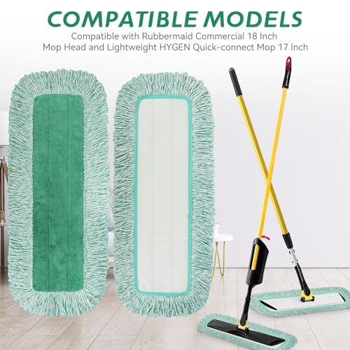 Commercial Products Dust Pad with Fringe for Rubbermaid 18” - 18 Inch Green Microfiber Dust Mop Refills Heavy-Duty Cleaning for Hardwood/Tile/Laminated Floors in Kitchen/Lobby/Office (6 Counts)