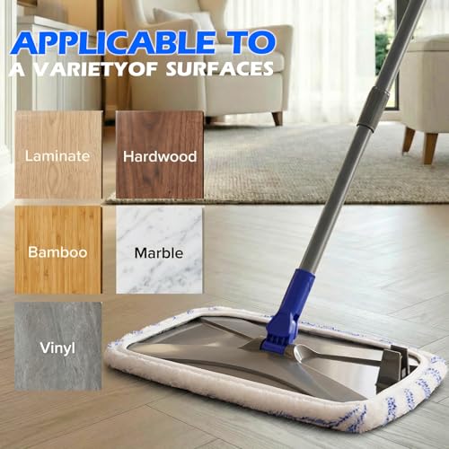 MASTERTOP Microfibre Flat Mop, Extended Wet Dry Large Floor Mop with 5 Reusable Pads & Telescopic Handle, Dust Mops for Laminate Wooden Hard Floor Vinyl Tile Floors Cleaning - Send 1 Cleaning Scraper
