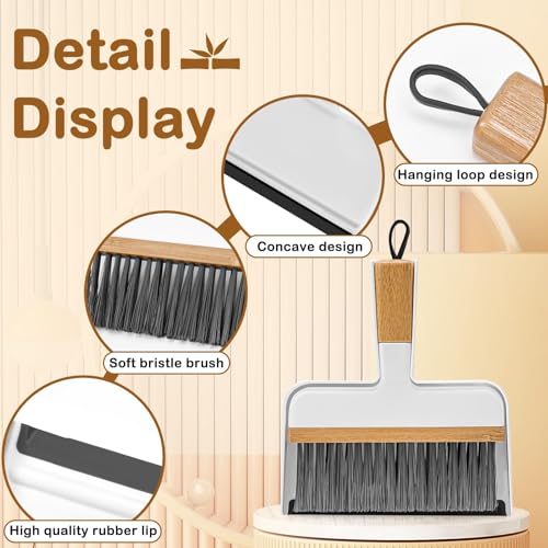 ThinkLearn Mini Dustpan and Brush Set, Bamboo Handle with Rubber Lip