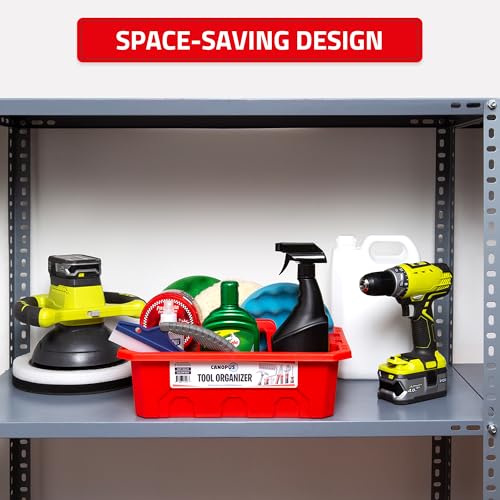 CANOPUS Storage Tray Tote with Functional Holes - 2 PCs Plastic Cleaning Caddy with Handle, Portable Caddy, Undersink Storage for Kitchen, Shoe Cleaning Box, Products Organizer, Red