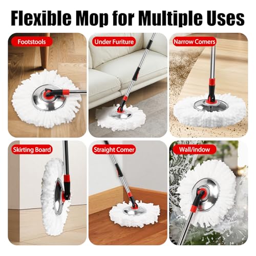 Spin Mop and Bucket with Wringer Set,360° Mop and Bucket System with 3 Microfiber Mop Refills and 50" Extended Handle for Floor Cleaning (Black)